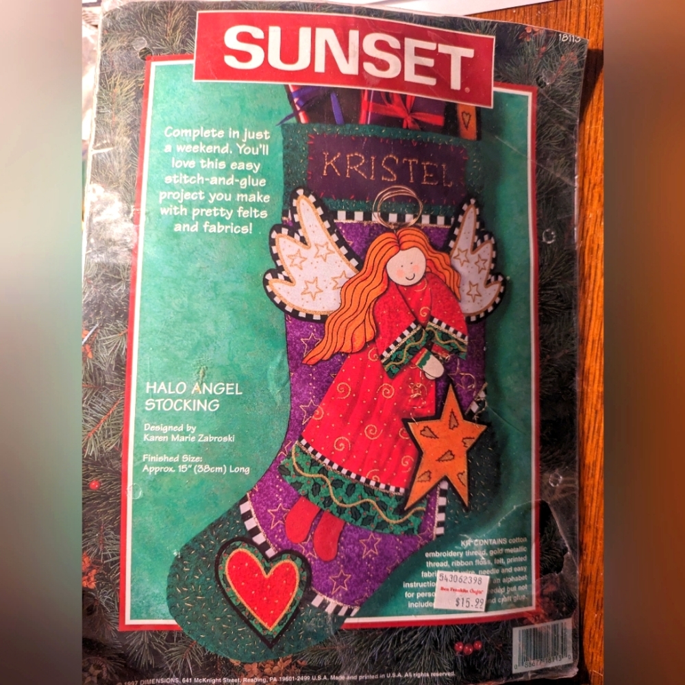 1997 Dimensions Halo Angel Stitch & Glue Kit Christmas Stocking Sunset 18113